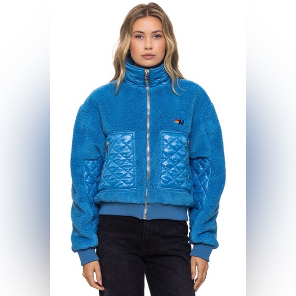 NWT - Aviator Nation - Teddy Full Zip Jacket - Ocean - Picture 3 of 5